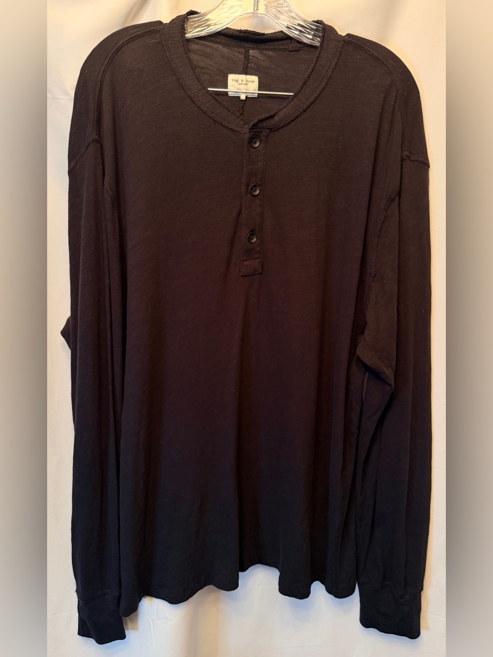 Rag & Bone Men’s Size 2XL Standard Issue Henley Shirt Black Long Sleeve Logo